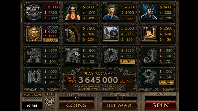 Immortal Romance Slot Paytable Immortal Romance Slot Paytable
