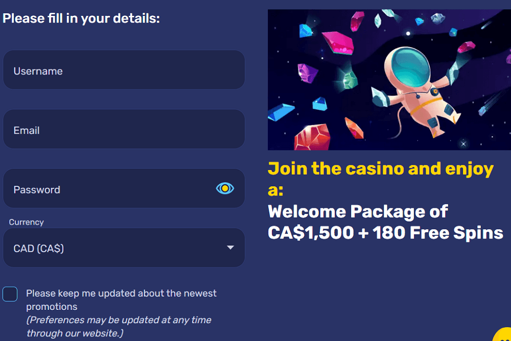 Registration on Galaxino casino