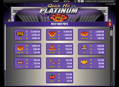 Quick Hit Platinum Slot Paytable