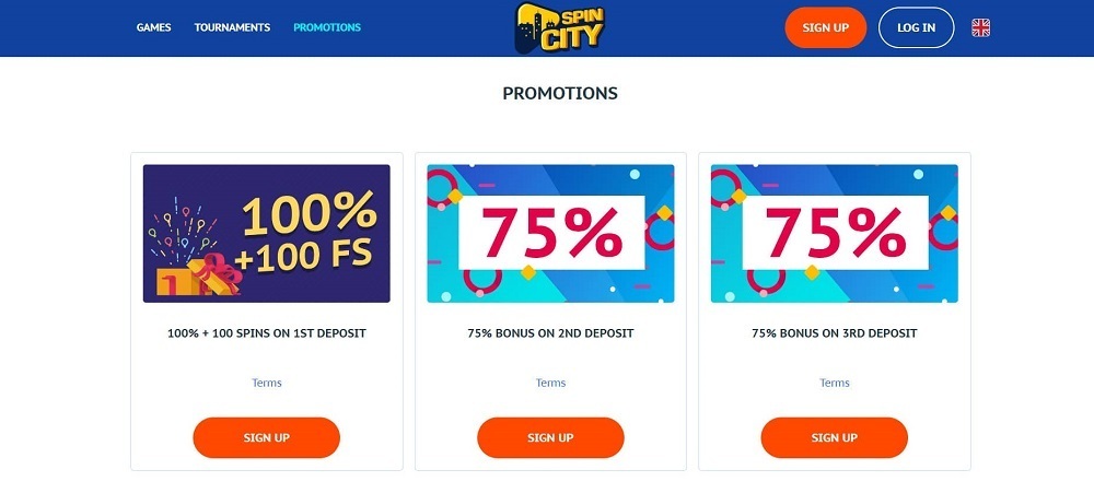 Spin City casino bonus offers in Canada