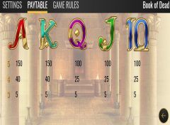 book of dead slot machine paytable