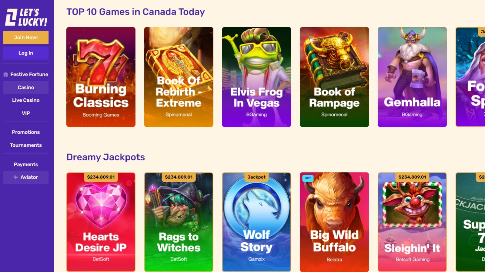 Let's Lucky Casino top games