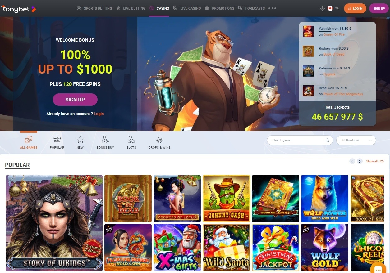 tonybet casino website design