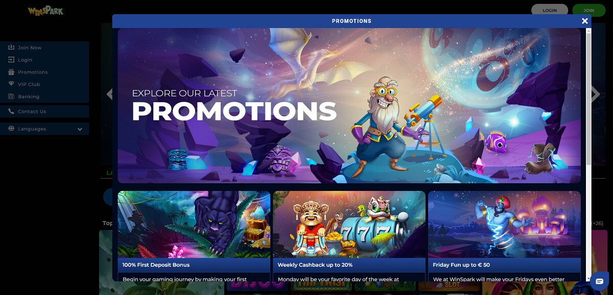 Winspark casino bonuses and promotions